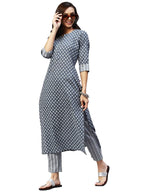 ANNI DESIGNER Womens Cotton Blend Straight Printed Kurta with Pant (Sumedha Blue_L_ Blue_Large)