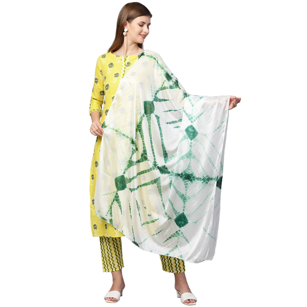 ANNI DESIGNER Women's Cotton Straight Kurta with Pant & Dupatta (KPTD-COT-10056-YELLOW_XXL_Yellow_XX-Large)