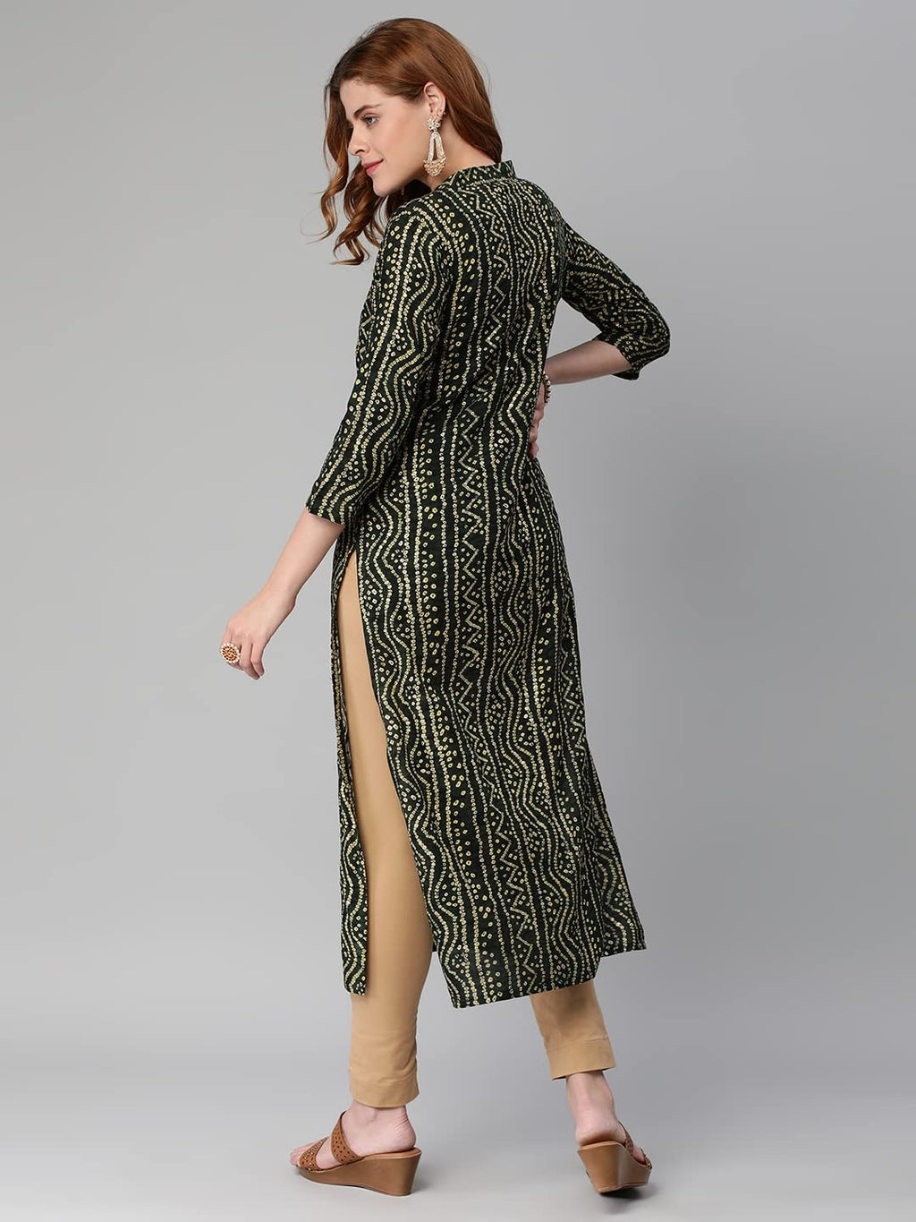 Gosriki Women'S Pure Cotton Rayon Bandhani Printed With Embroidered Straight Kurta (Rugari-Blue-Jan42-Gs)