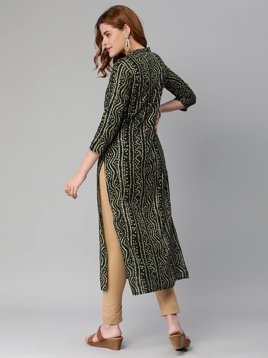 Gosriki Women'S Pure Cotton Rayon Bandhani Printed With Embroidered Straight Kurta (Rugari-Blue-Jan42-Gs)