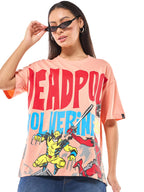 Bewakoof Official Marvel Merchandise Wolverine Womens Graphic Printed Oversized Fit Half Sleeve Round Neck Cotton Jersey T-Shir