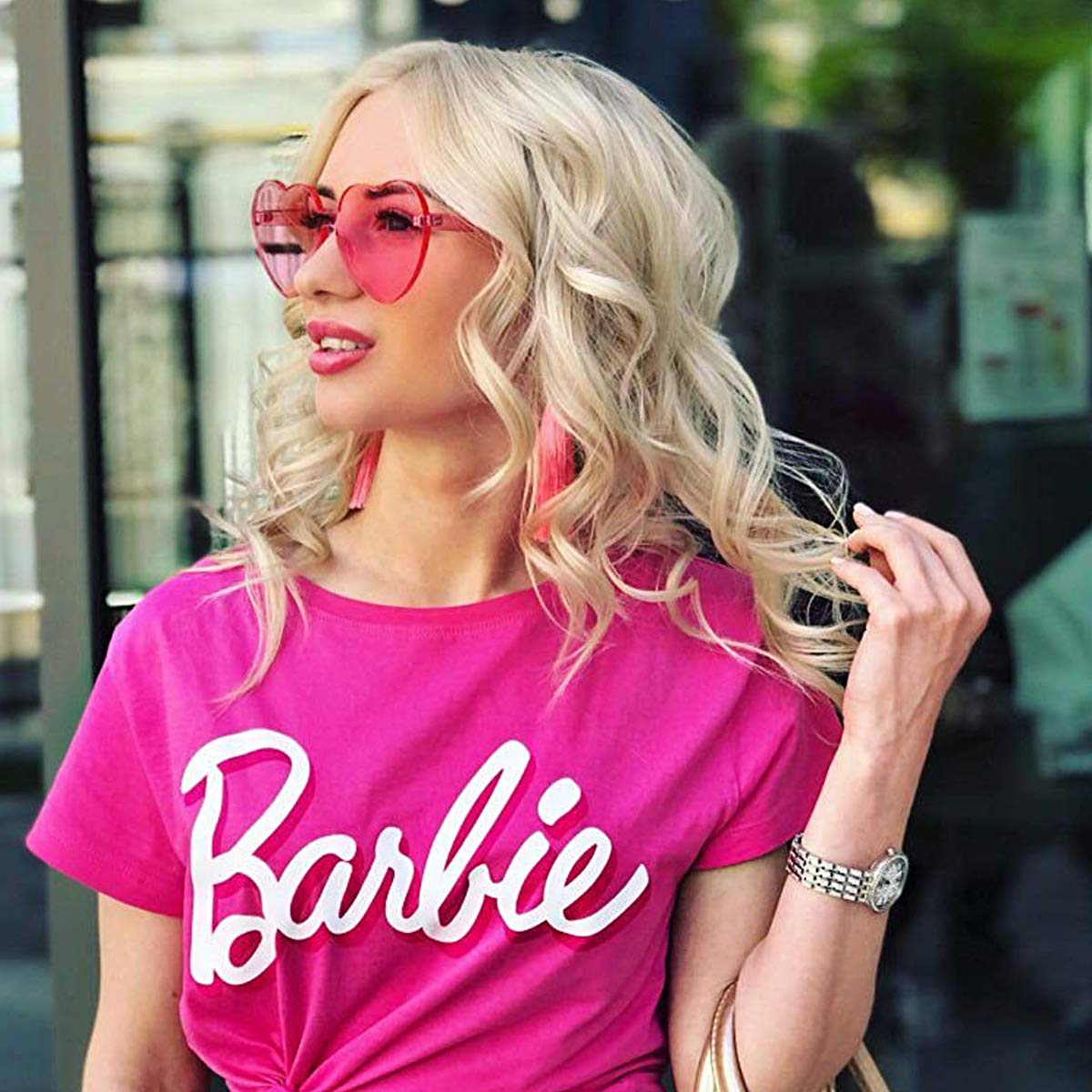 OLINOWL Yoela Heart Thick Oversized Rimless Sunglasses One Piece Heart Shape Eyewear Colored Sunglasses for Women