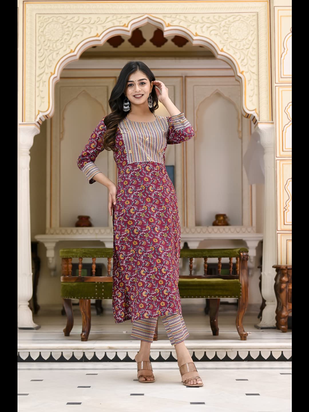 Anni Designer Women'S Cotton Blend Printed Straight Kurta And Pant