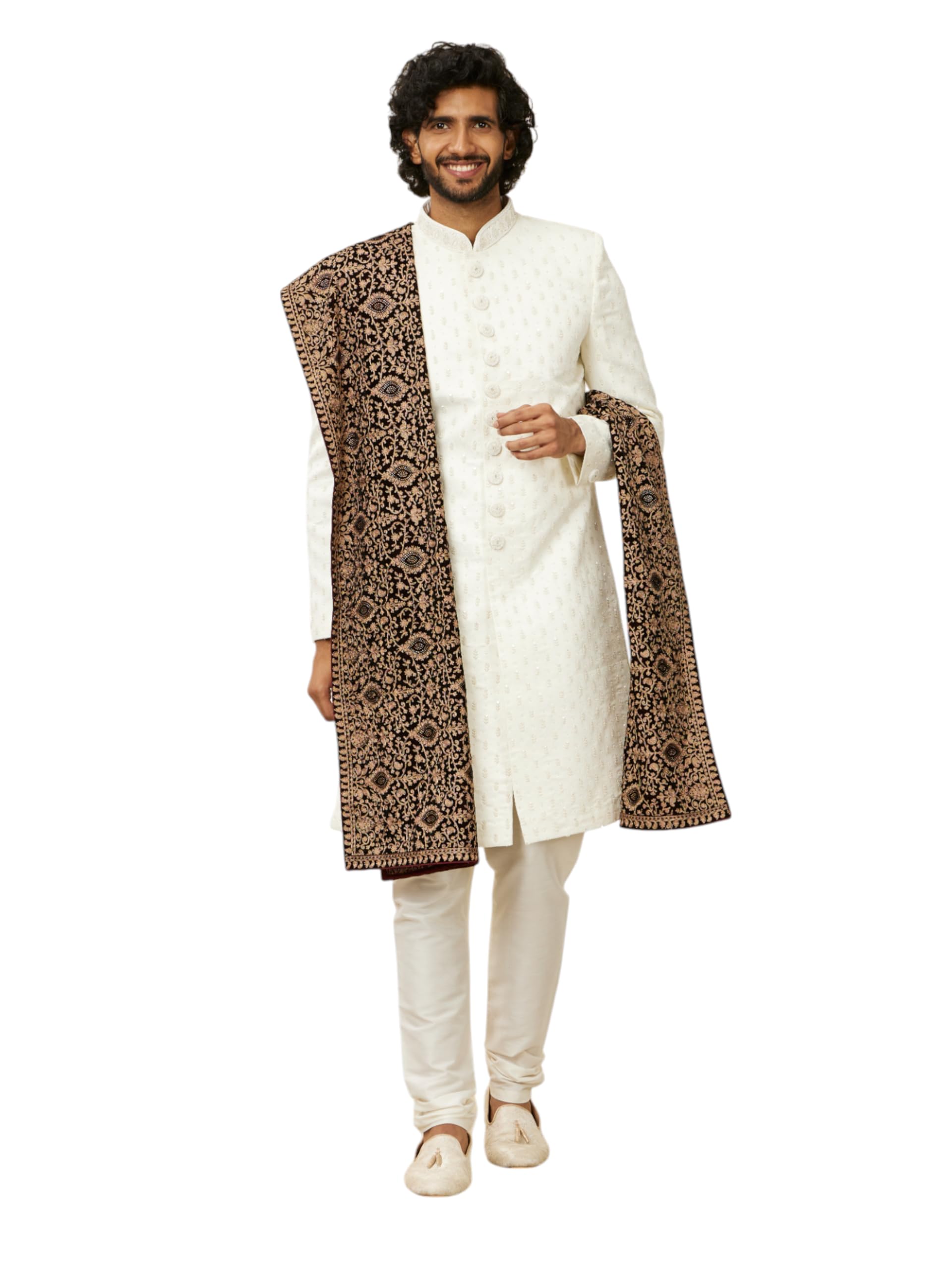 Manyavar MenS Velvet Paisley Pattern Dupatta (Maroon,2.75 M)