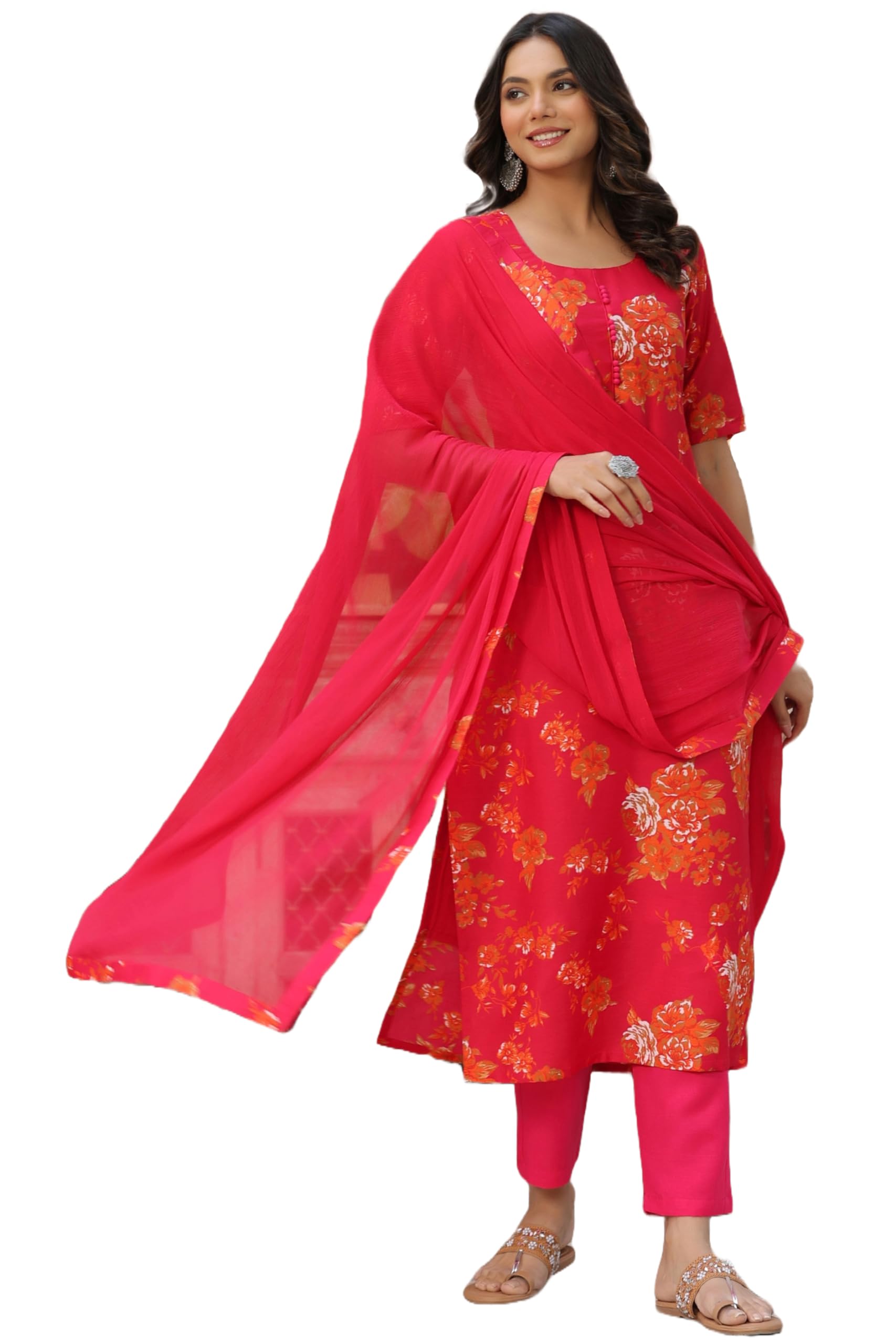 ANNI DESIGNER Womens Cotton Blend Straight Printed Kurta with Pant & Dupatta (AUX-ORANGE-BFV_5XL_Orange_XXXXX-Large)