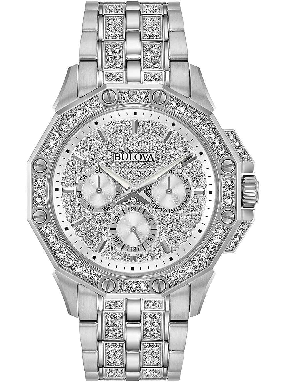Bulova Men's Crystals Octava Stainless Steel 6-Hand Multi-Function Quartz Watch Style: 96C134