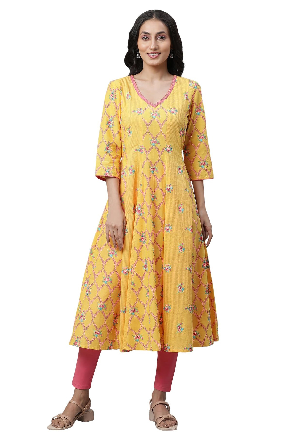 Aurelia WomenS Solar Power Floral Printed Pure Cotton Flared Kurta_23Aua14498-507458_M