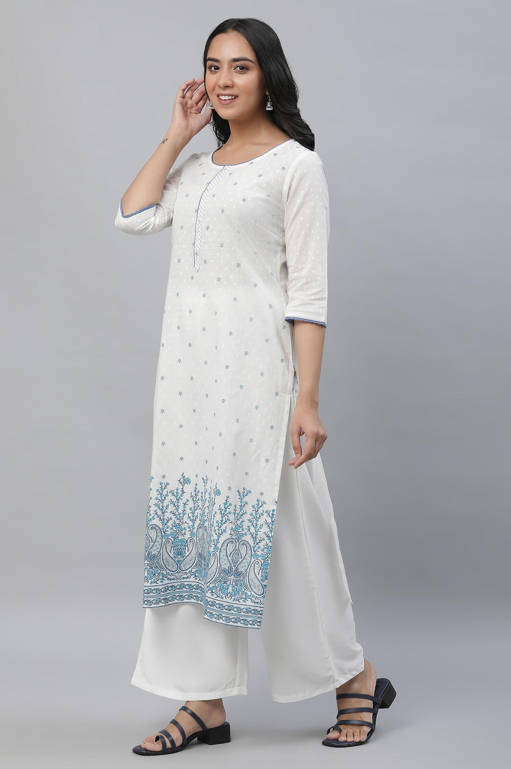 Aurelia Womens Paisley Printed Cotton Regular White Kurta