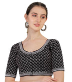 Pujia Mills Womens Heavy Silver Jari Thread Readymade Blouse for Saree Lehenga (Black, 36)
