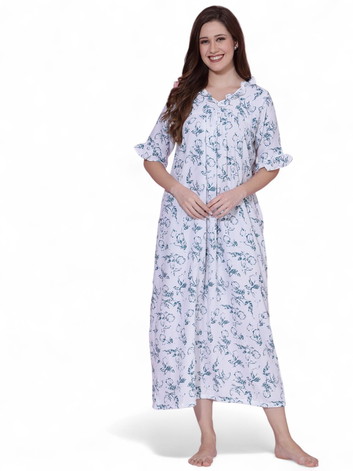 OOMPH! Cotton Blend Nighty for Womens | Night Gown | Nighty | Nightdress | Maxi Dress | Sleepwear | Gown for Women | Nighties |