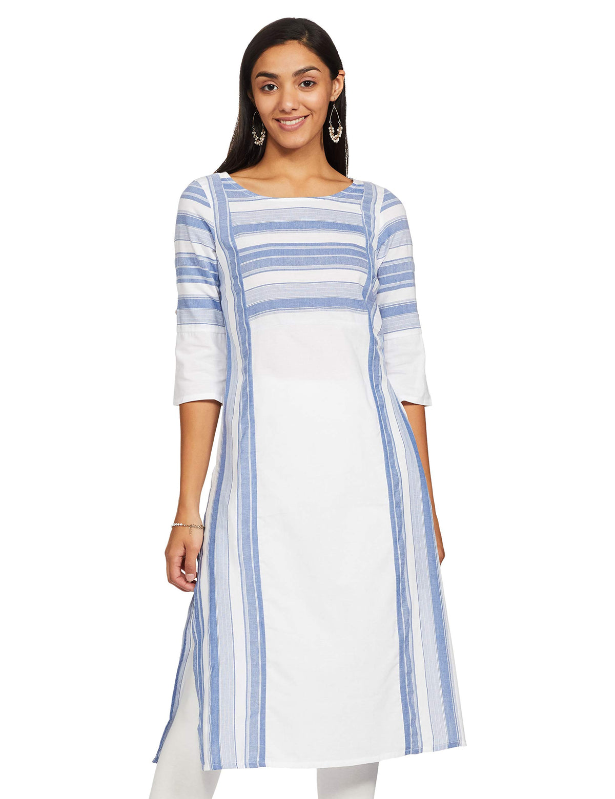 Aurelia WomenS Cotton Striped Pattern Regular Kurta (20Fea11169-700443_Blue_X-Large)