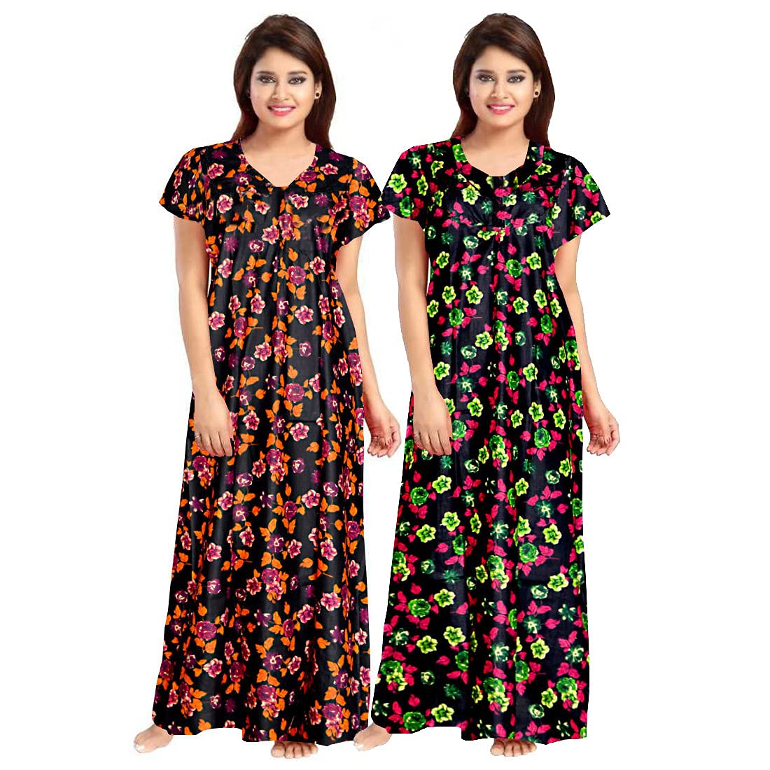 Gorangani WomenS 100% Cotton Printed Maxi Maternity Nightwear Nightdress Free Size, (Combo Pack Of 2) Pink,Maroon 2