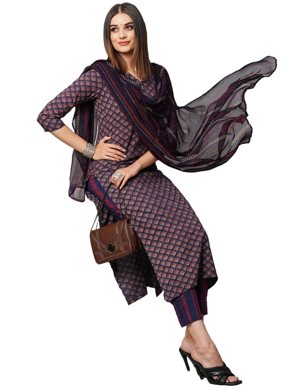 ANNI DESIGNER Womens Cotton Blend Straight Printed Kurta with Pant & Dupatta (Farali Blue_XL_Blue_X-Large)