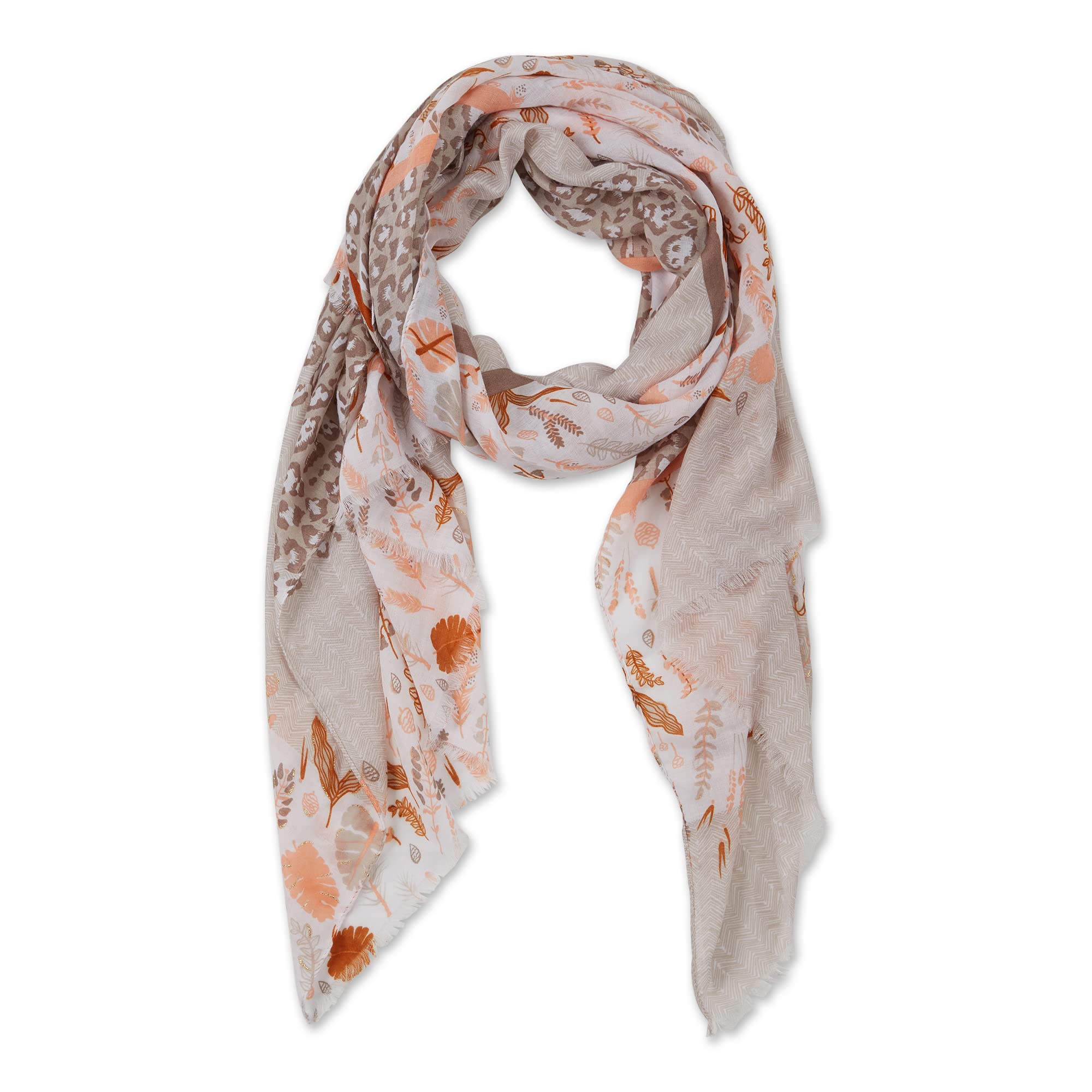 FLORAL LEOPARD SCARF - BEIGE