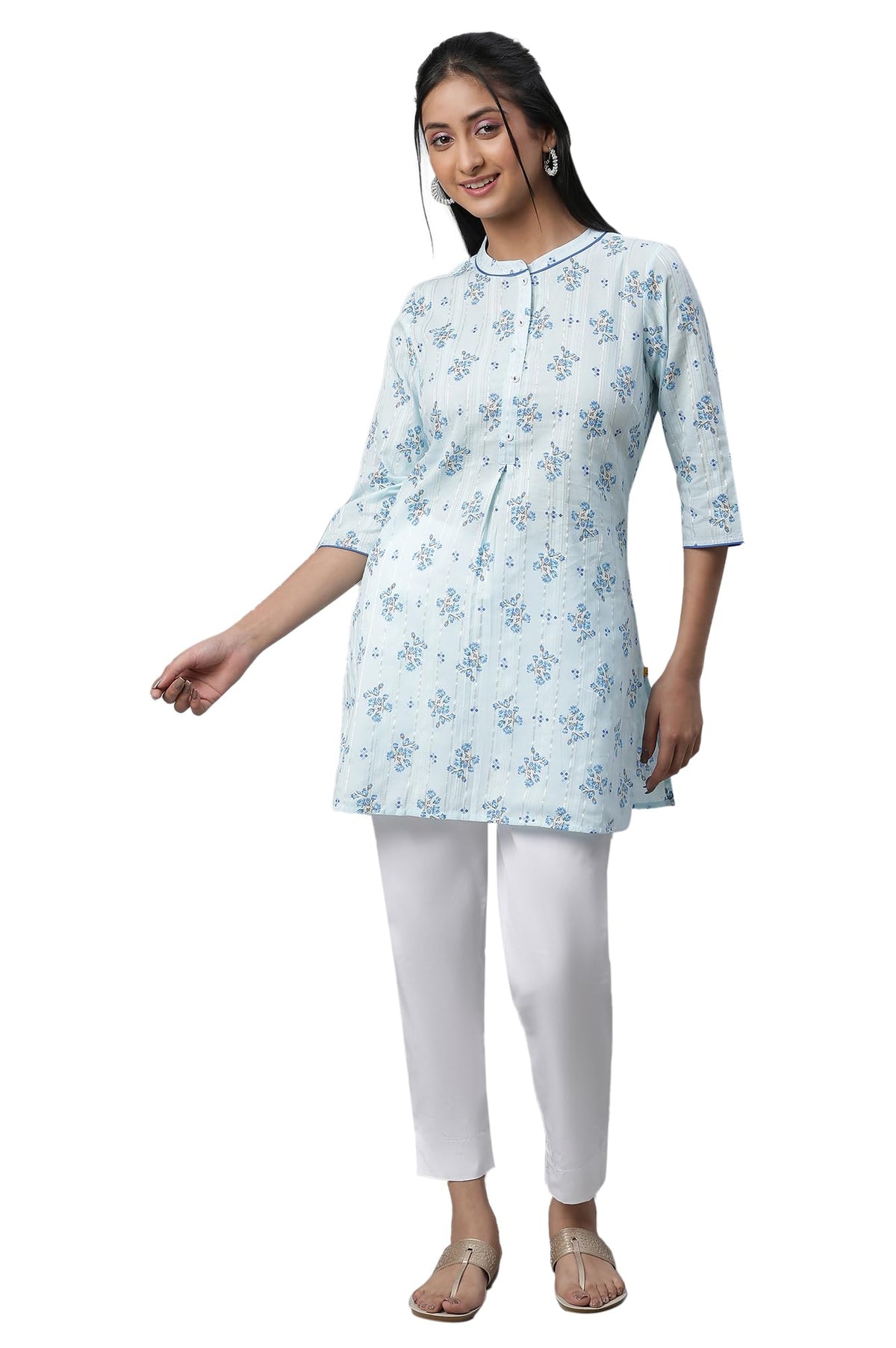 Aurelia Womens Cotton Floral Regular Kurti (23FEA30364-507205_Salt Water Slide