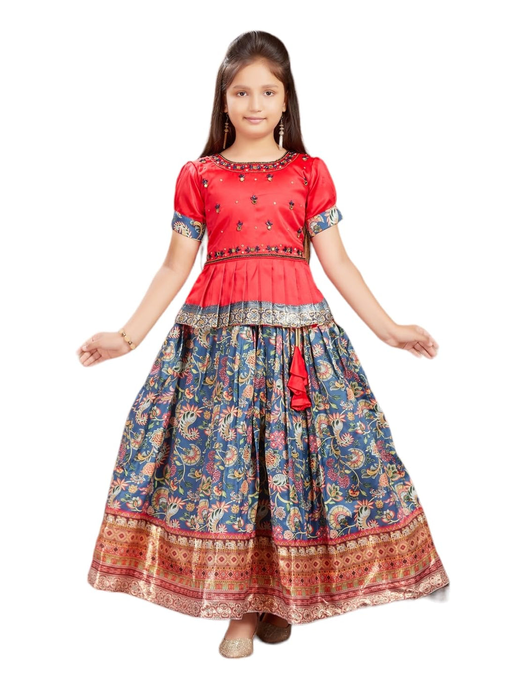 Aarika Girls Ethnic Wear Red Colour Beads Hand Embroidery Lehenga Choli Set (4-10 Years)