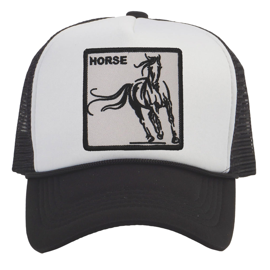 TOP HEADWEAR Men's Animal Trucker Hat - Snapback Farm Cap, Horse White/Black