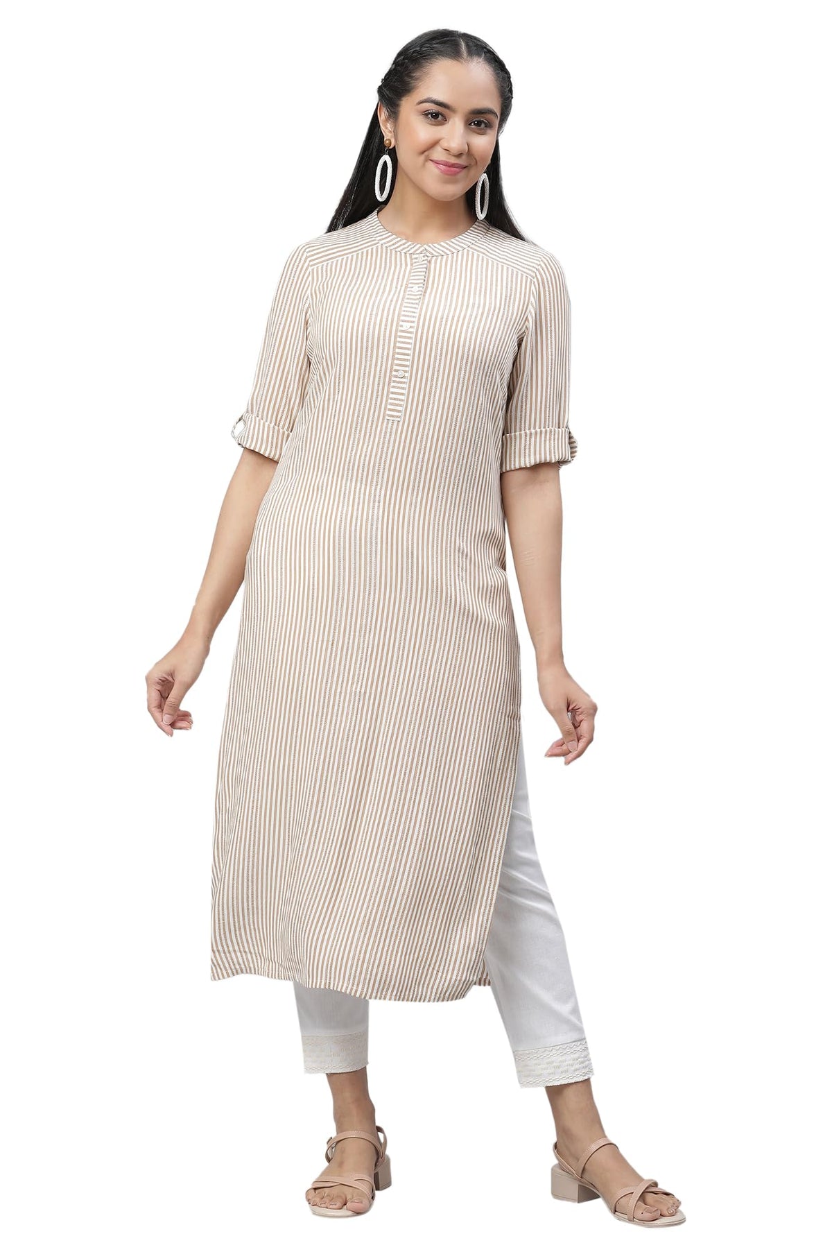 Aurelia Womens Brown Geometric Yarn Dyed Viscose Straight Kurta_23AUA14479-704531_S