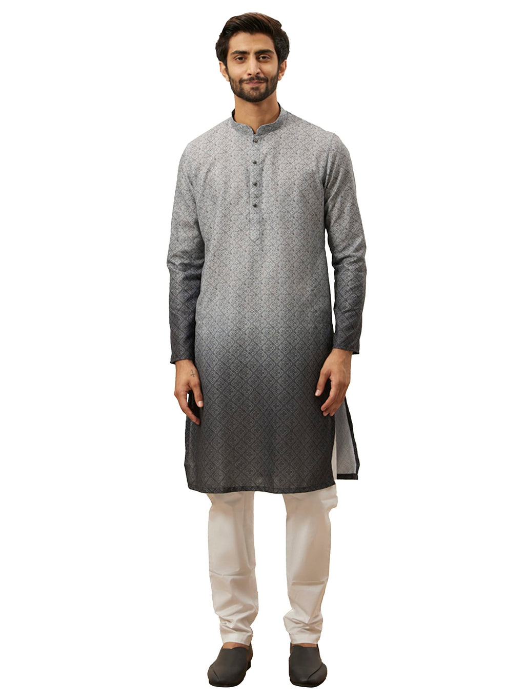 Manyavar Mens Light Blue Blended Cotton Kurtas