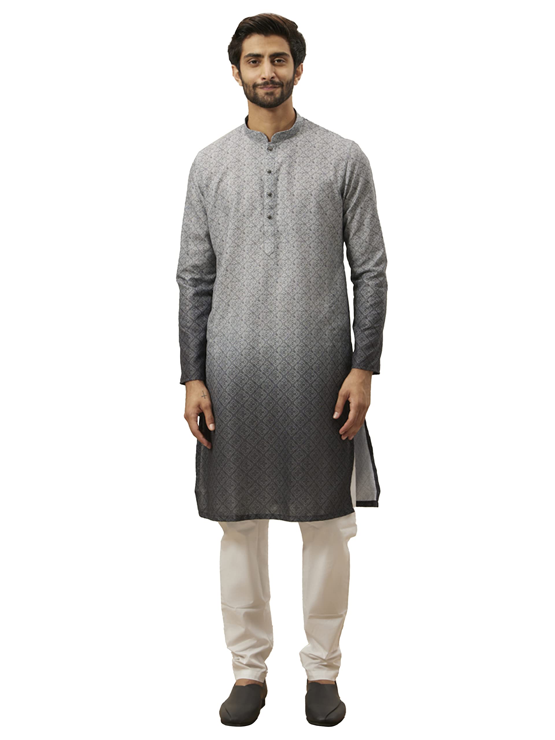 Manyavar Mens Light Blue Blended Cotton Kurtas