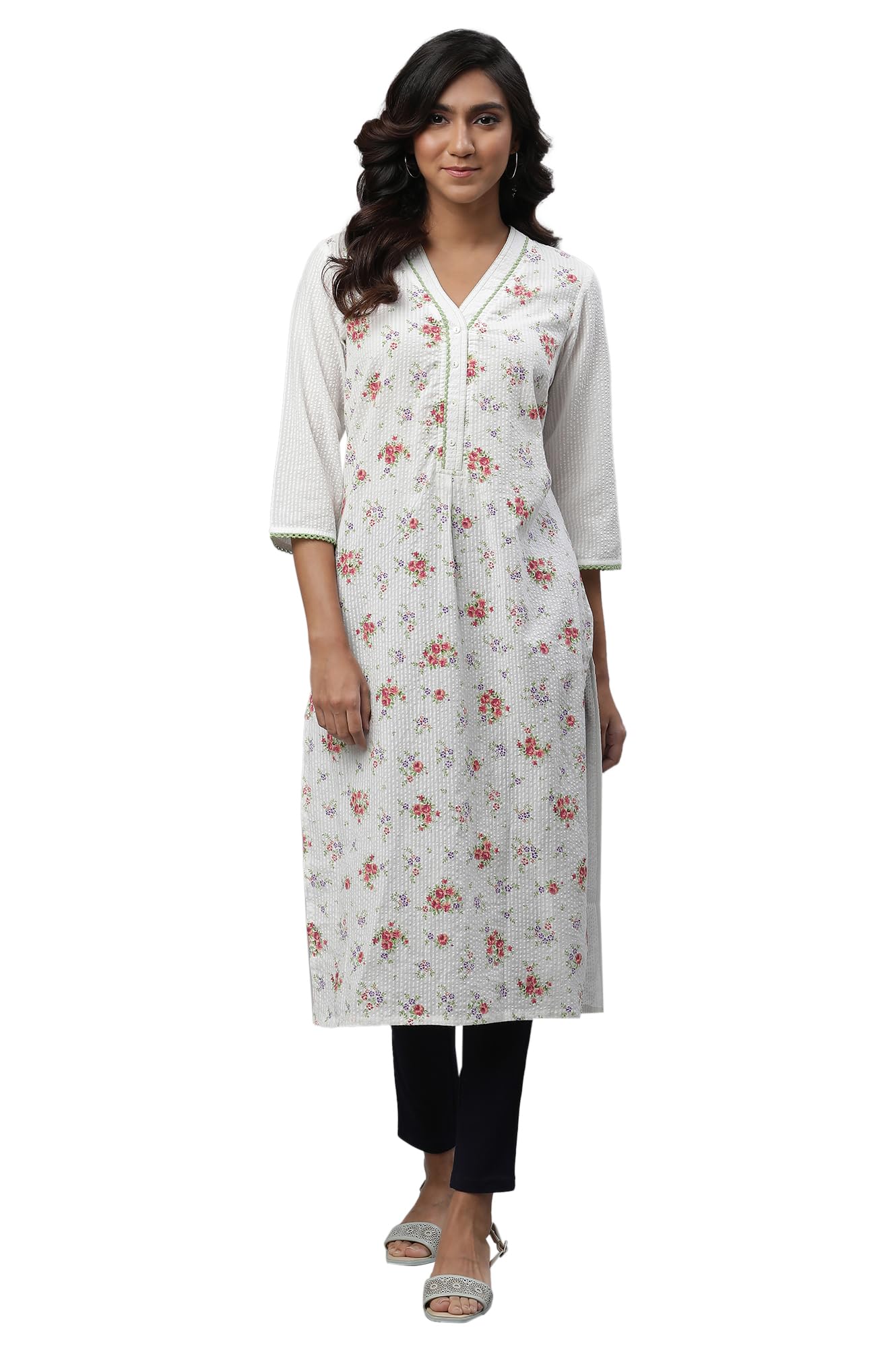 Aurelia WomenS White Floral Printed Cotton Blend Straight Kurta_23Aua14493-507455_Xl