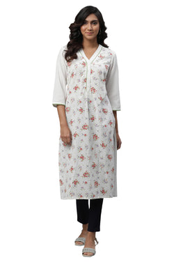 Aurelia Womens White Floral Printed Cotton Blend Straight Kurta_23AUA14493-507455_XXL