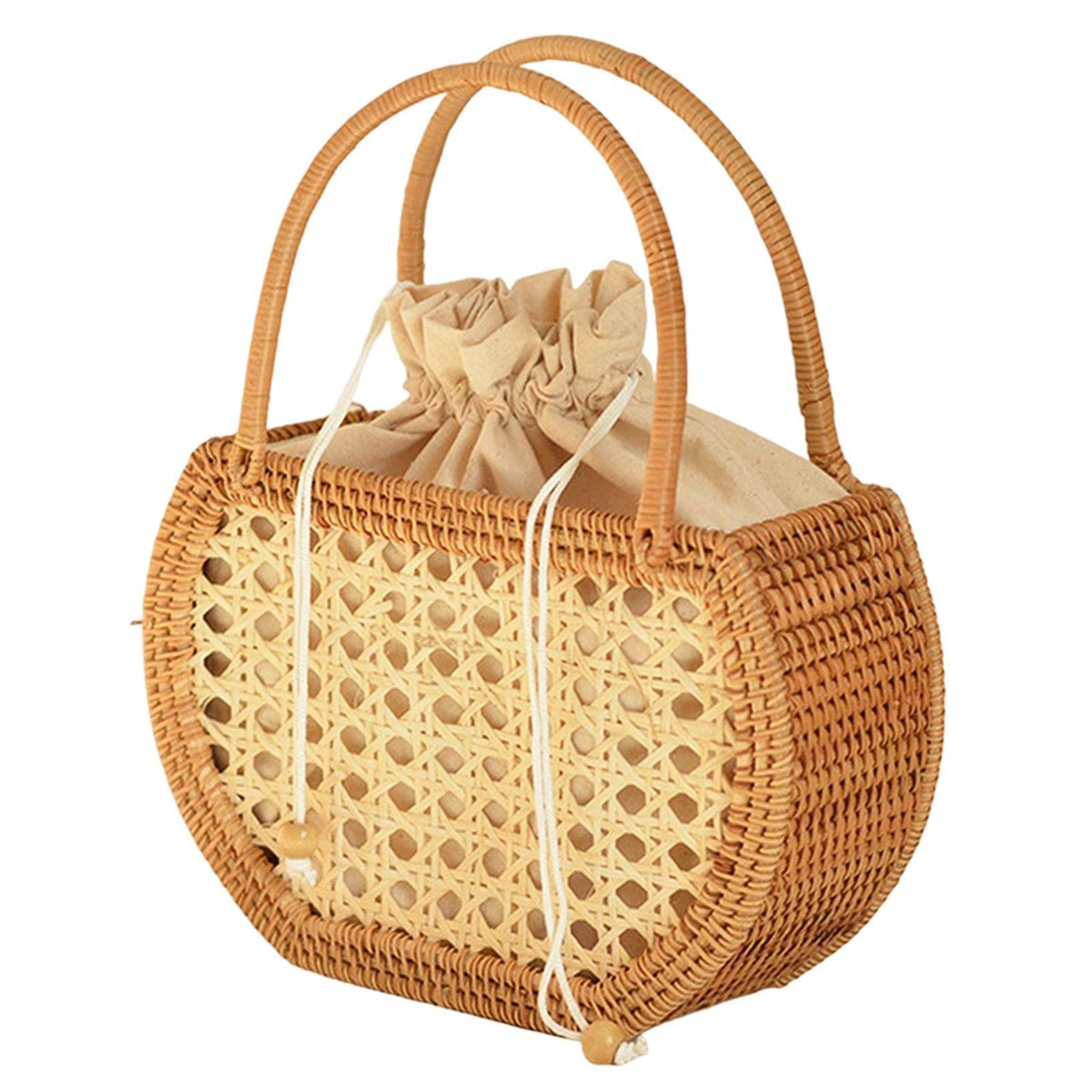 Enakshi Hand Woven Rattan Handbag Boho Style Picnic Travel Clutch Bag Hand Basket Semicircular|Clothing, Shoes & Accessories | W 24-14-29