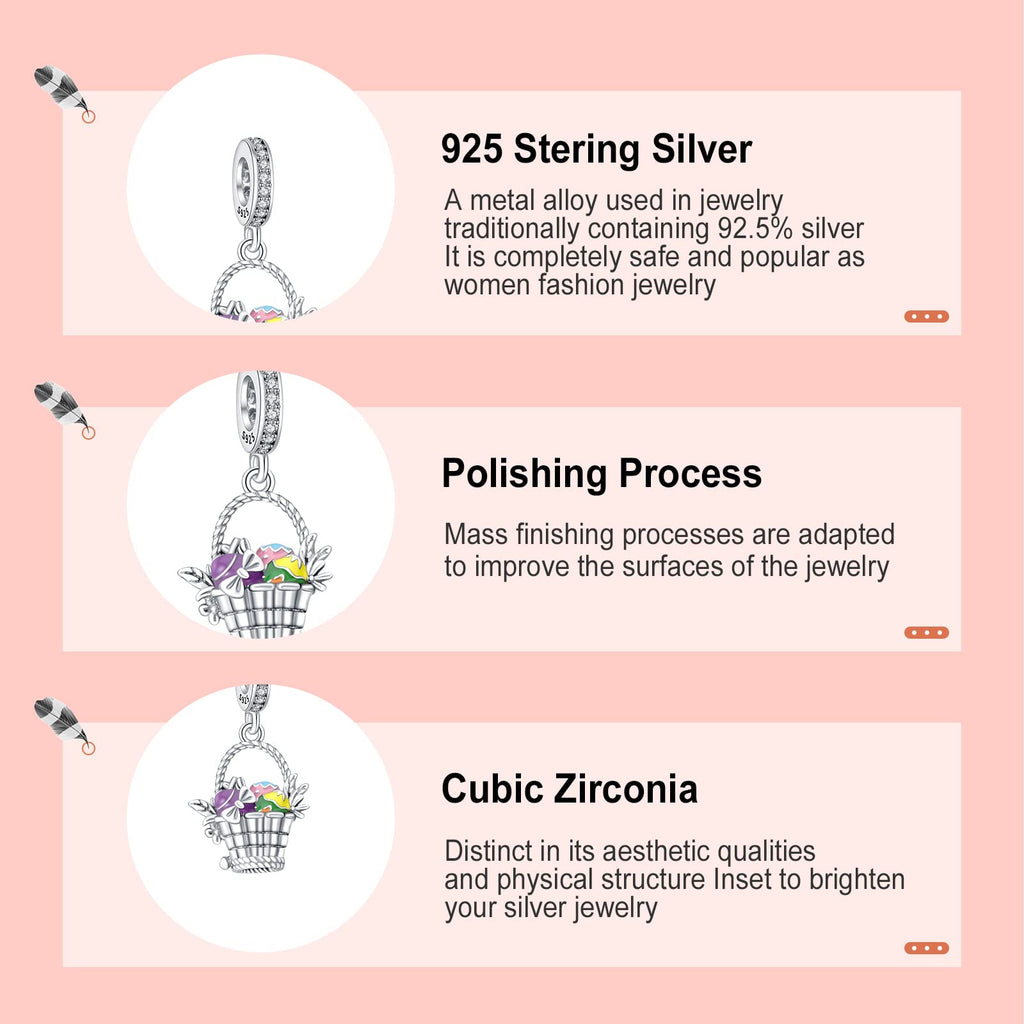 Annmors 925 Sterling Silver Charms fit Bracelets Necklaces Fruit Basket Dangle Beads with 5A Cubic Zirconia Christmas Valentine