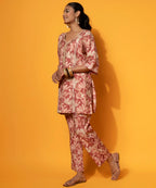 Libas Womens Printed Silk Blend Co-Ord Set For Women Rust