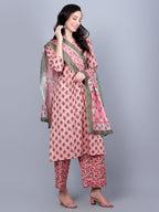 Idalia Coral Printed Kurta Set With Dupatta