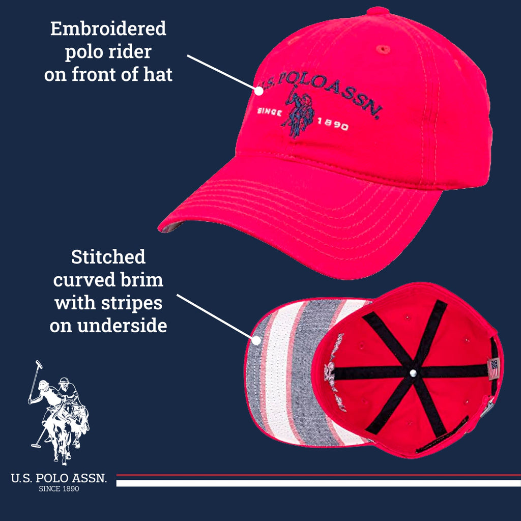 U.S Polo Assn. Embroidered Pony Horse Logo Since 1890 Adjustable Cotton Baseball Hat with Curved Brim, Red, One Size