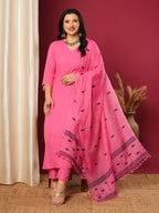 ANNI DESIGNER Ladies Viscose Rayon Kurta with Trousers and Dupatta, pink, L