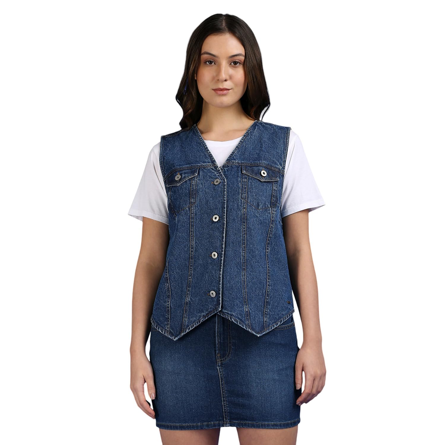 Pepe Jeans WomenS Solid Regular Fit Shirt (Pl305125G22_Mid Used Wash
