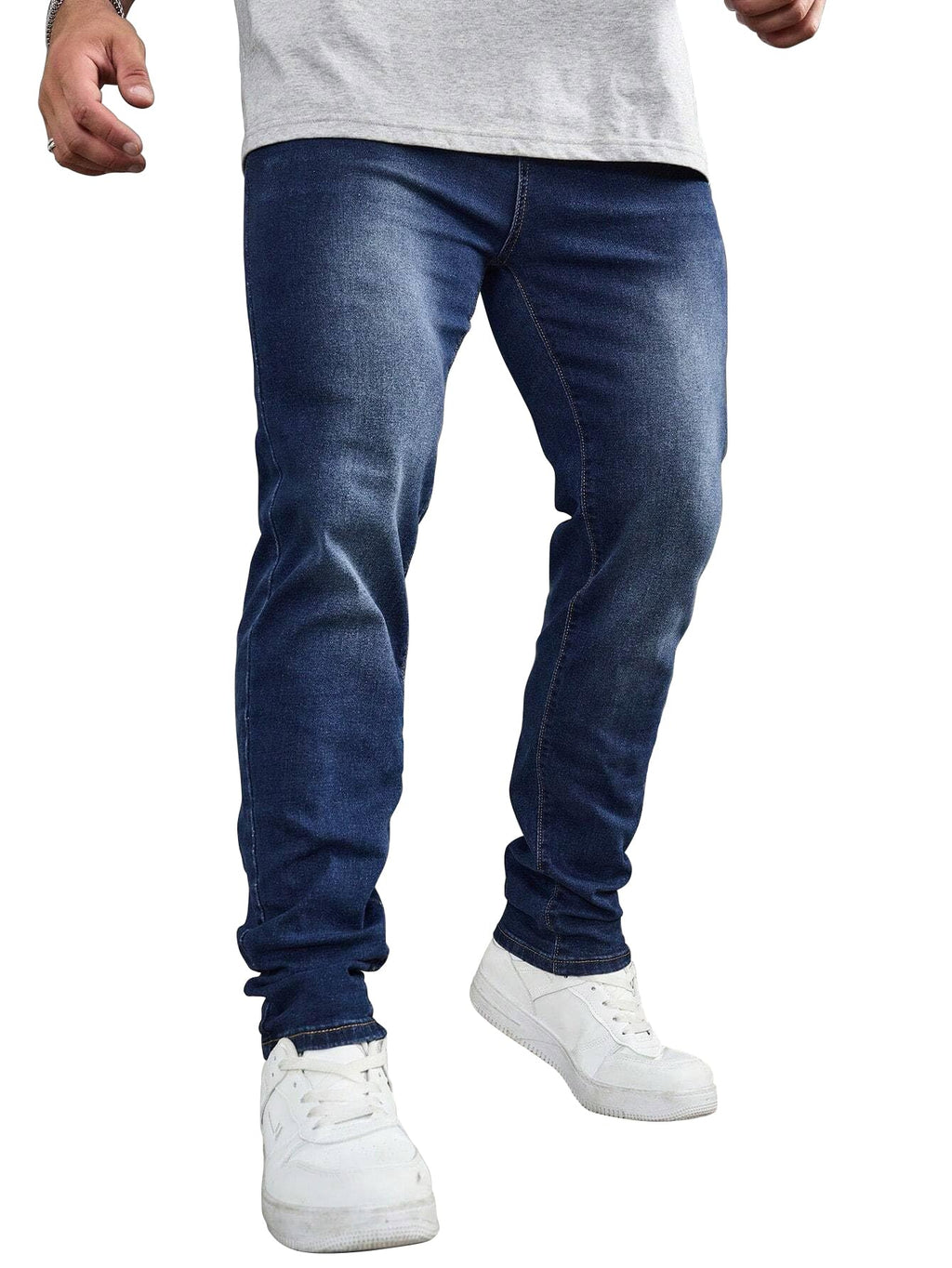 AVANOVA Mens Classic Dark Blue Gradient Casual Denim Jeans Tapered Straight Leg Long Distressed Light Jean Cargo, Straight-Leg 
