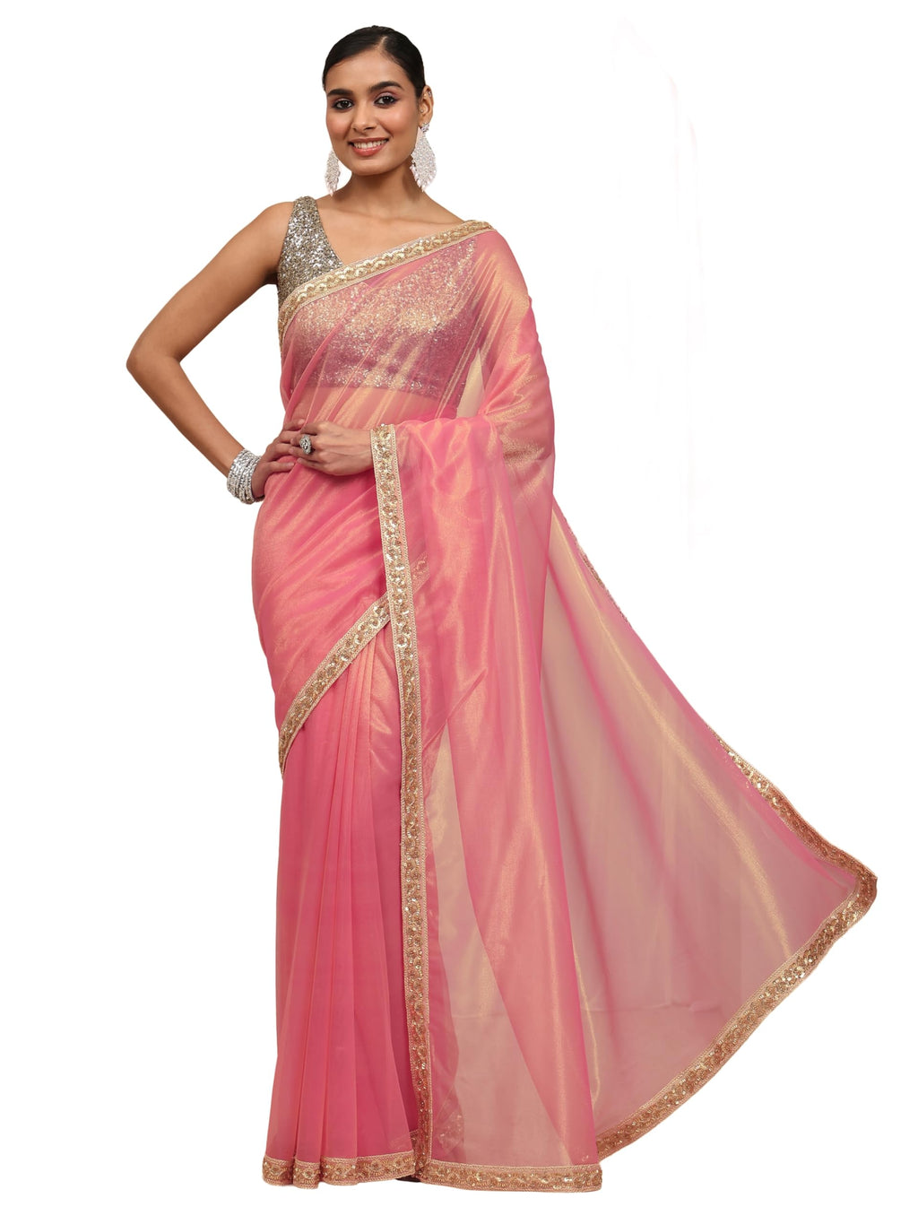 Libas Solid Net Saree With Unstitched Blouse Piece