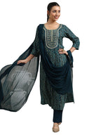 Libas Womens Printed Viscose Straight Kurta With Trousers And Dupatta