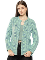 Aarika Womens Casual Wear Green Colour Zig Zag Woolen Cardigan (S-L)
