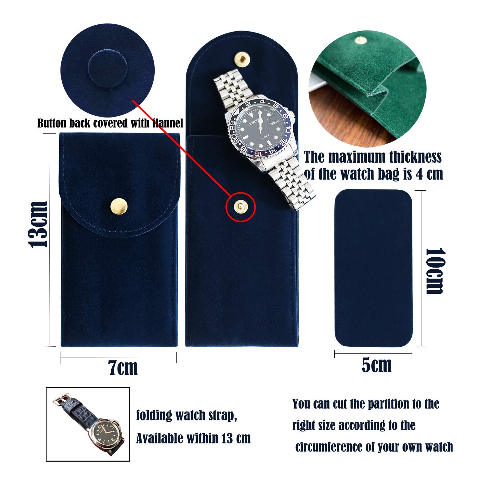 Besforu 4 PCS Watch Travel Case for Men and Women Portable Velvet Watch Pouch Watch Storage Bag and Organizer (1BLACK+1GREEN+1BL