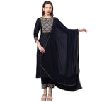 ANNI DESIGNER Women's Ruby Cotton Straight Kurta with Pant & Dupatta (KALAKARI-Blue_XL Kalakari-Blue_X-Large)