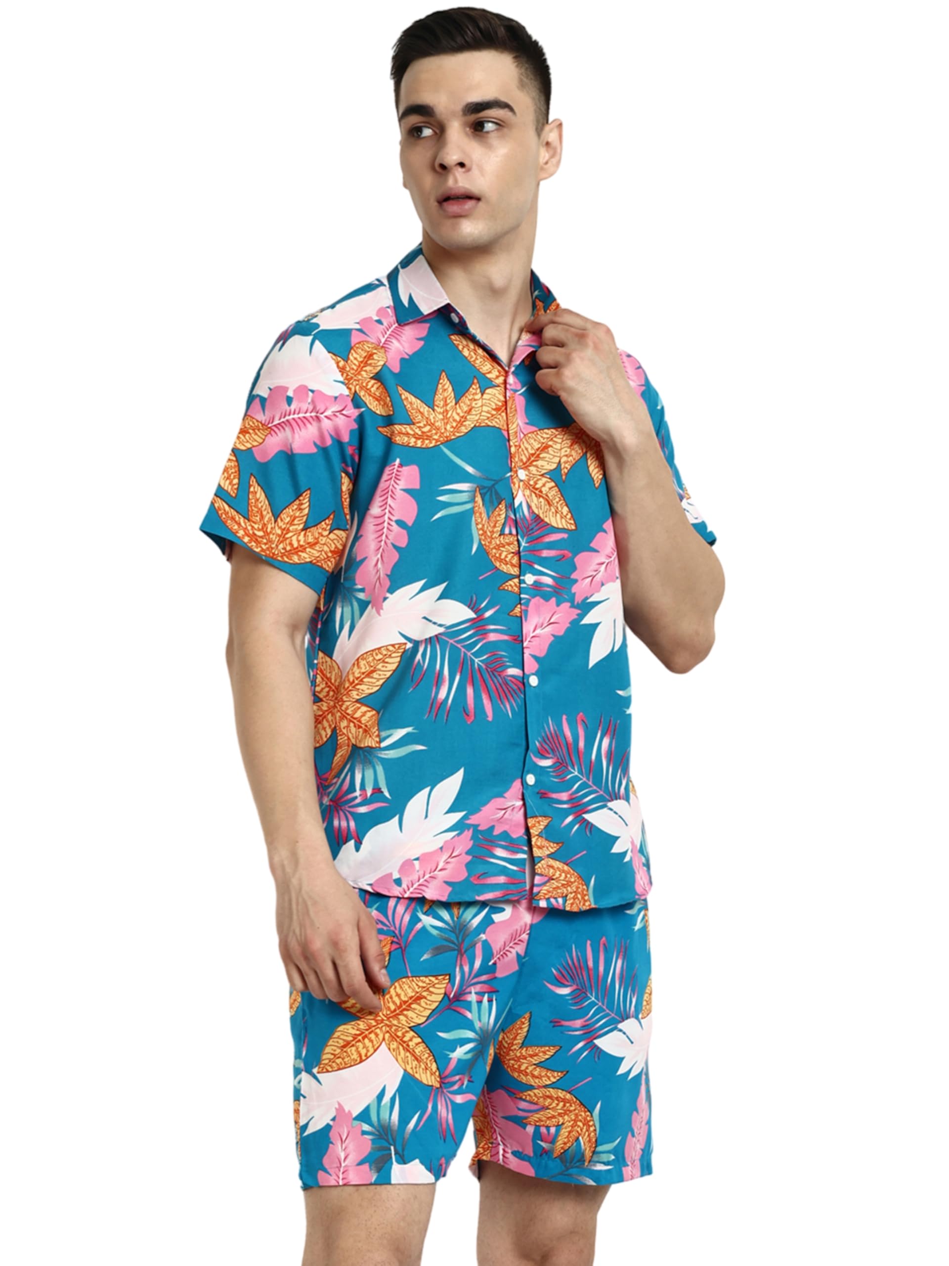 Greciilooks Men Rayon Casual Regular Fit Co-Ord Set (Blue, Xx-Large)