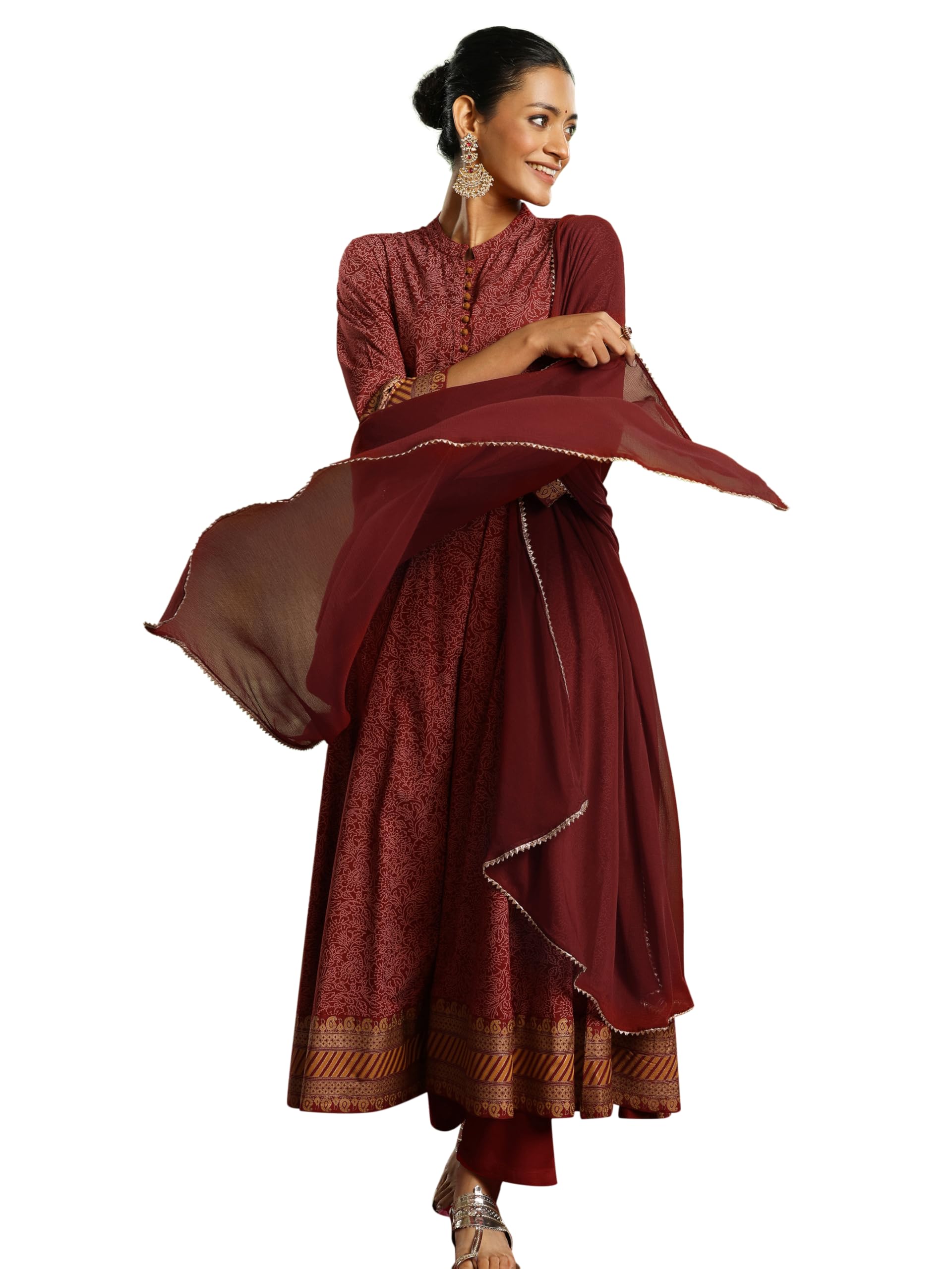 Libas WomenS Viscose Rayon Printed Kurta Set (49424, Maroon, Xs