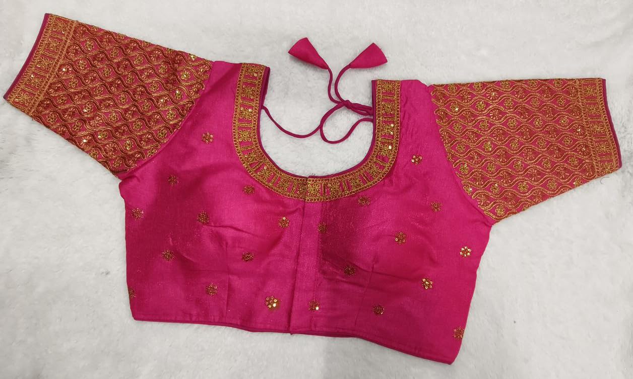Pujia Mills WomenS Readymade Blouse Embroidery Multi Coding Gold Thread Indian Ethnic Designer Stitched Half Sleeve WomenS Rea