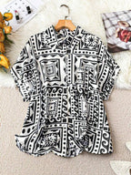 Gufrina WomenS Polyester Shirt With Pocket Half Raglan Sleeves Spread Collar Neck Geometric Printed Relaxed Fit And Standard Le