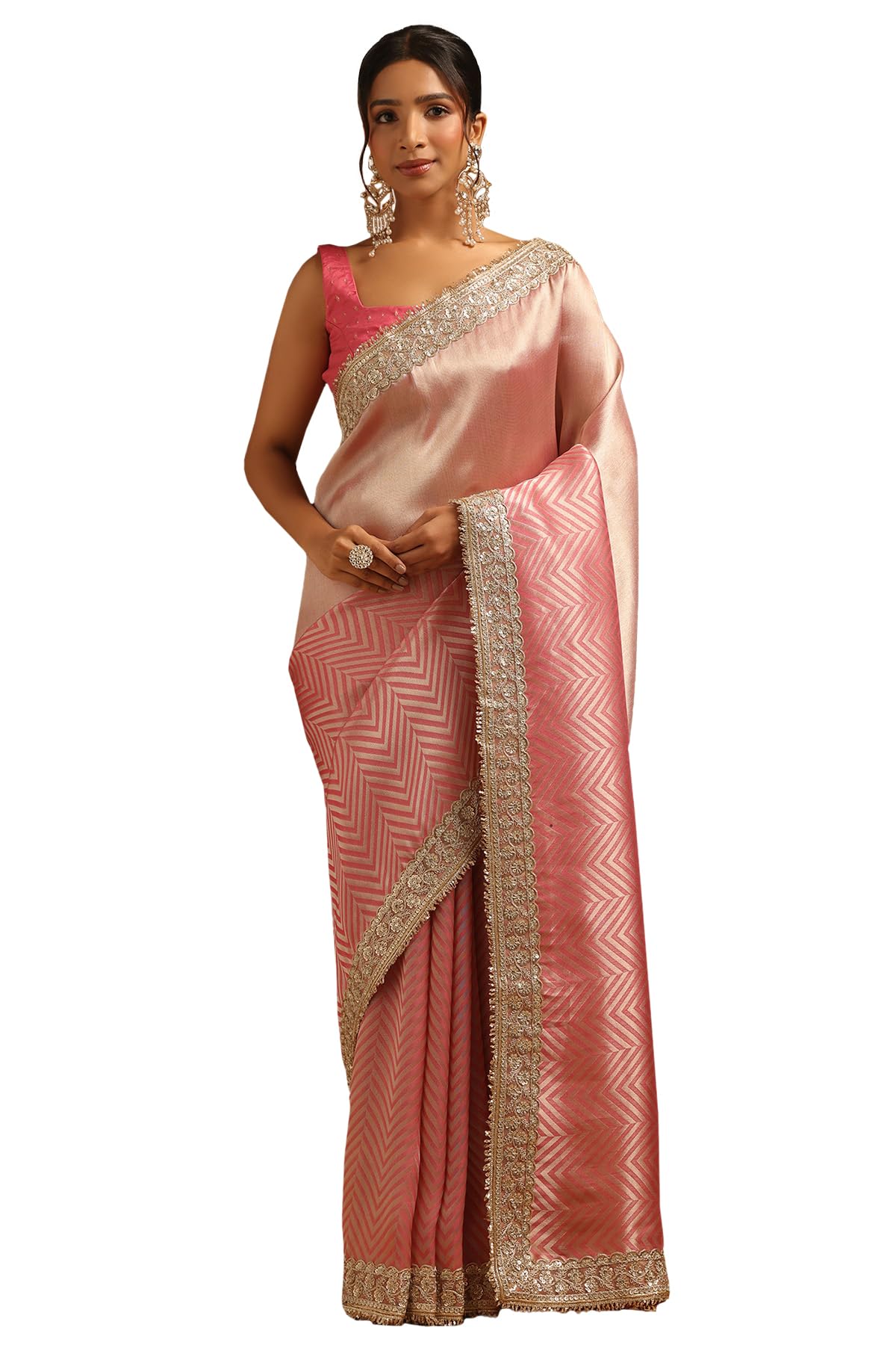 Soch Women Tissue Chevrons Zari Woven Saree with Sequins