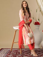 ANNI DESIGNER Ladies Rayon Blend Dupatta Kurta Trousers, red, XL
