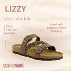CUSHIONAIRE Women's Cork Footbed Sandal - Comfortable, Adjustable Straps, Arch Support, Wide Widths Available, Boho Chic Summer