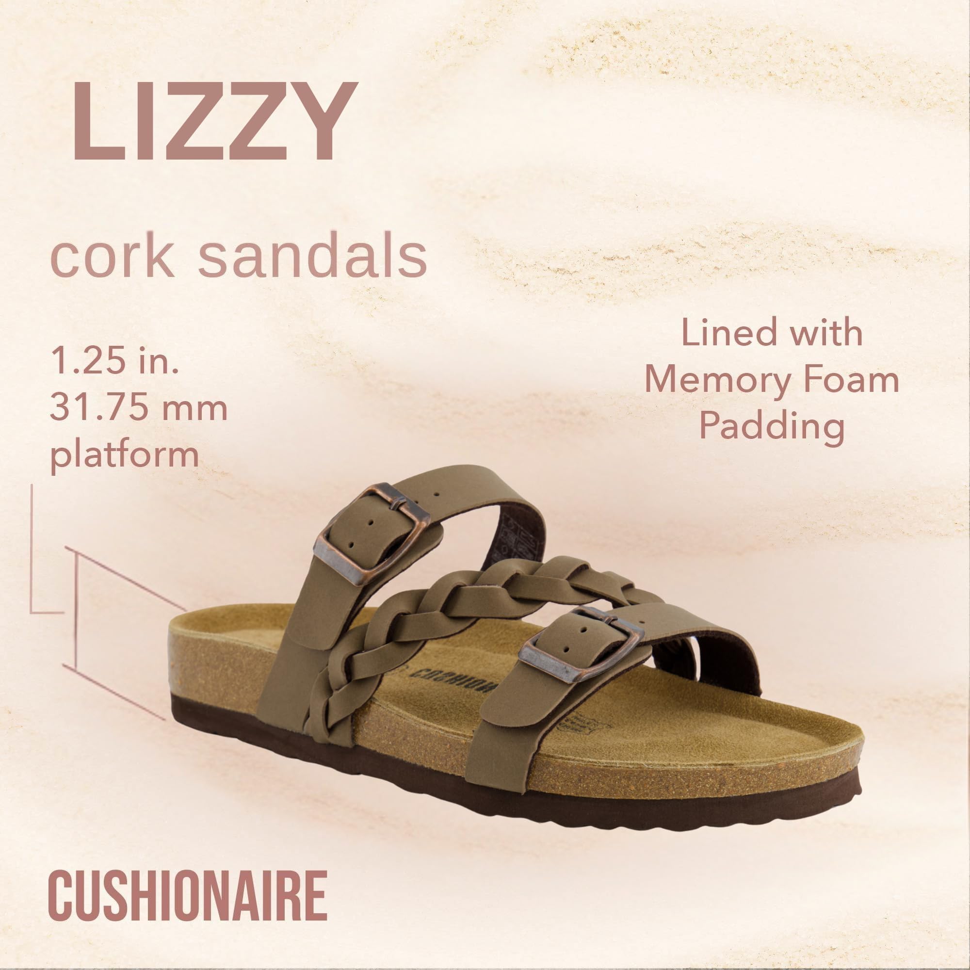 CUSHIONAIRE Women's Cork Footbed Sandal - Comfortable, Adjustable Straps, Arch Support, Wide Widths Available, Boho Chic Summer
