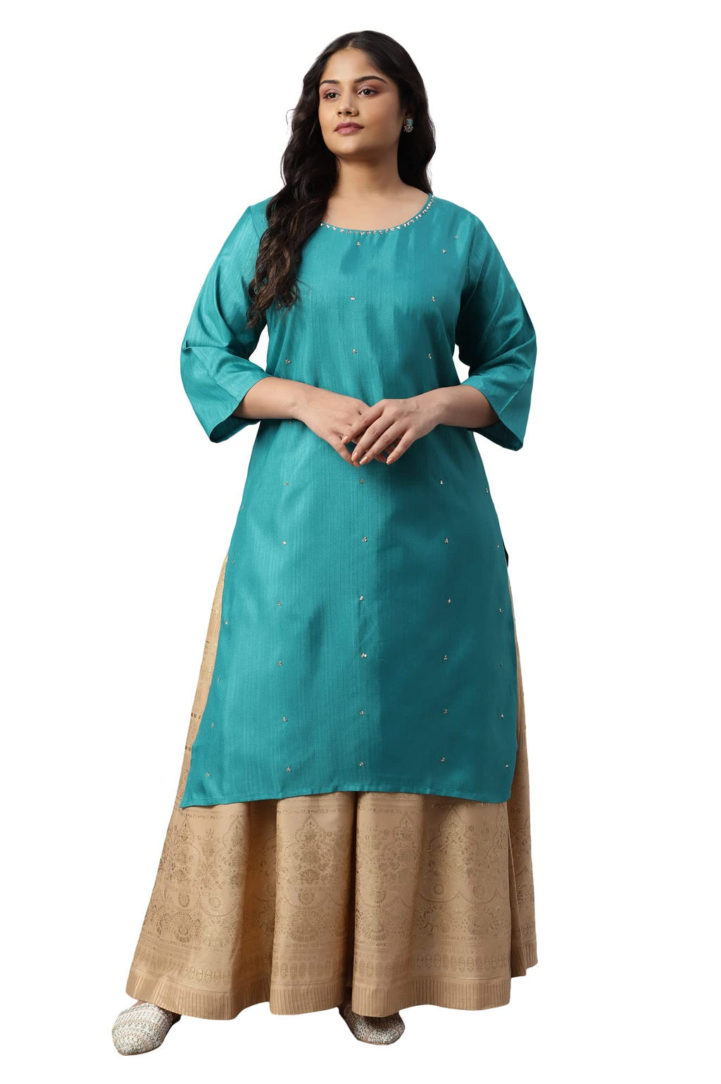 W For Woman Women'S Polyester Regular Kurta (22Auw18306G-218210_Teal