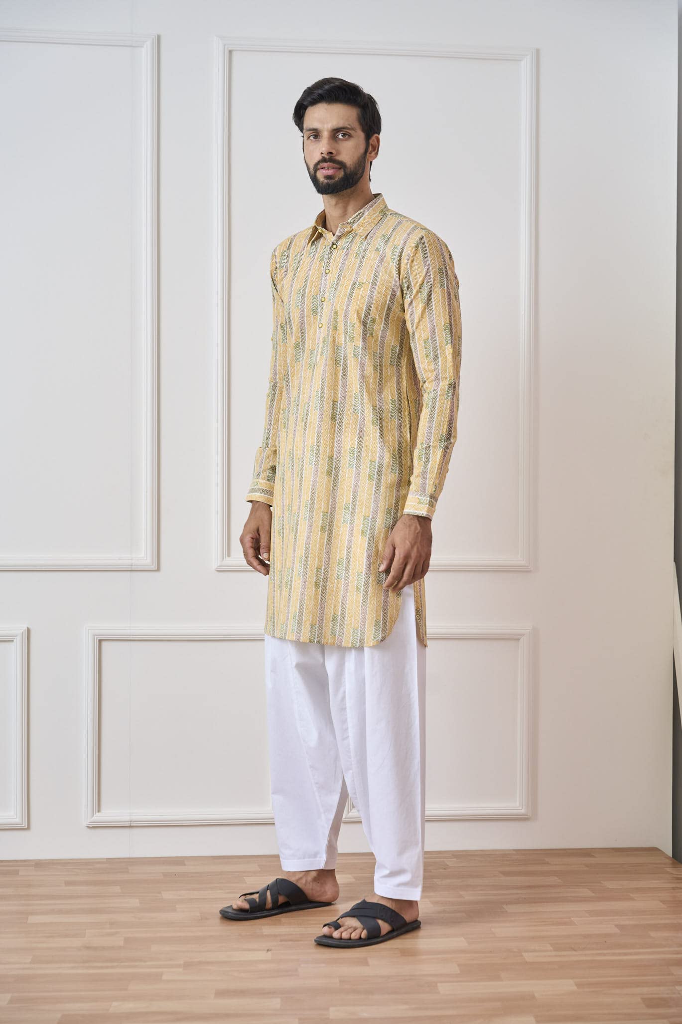 See Designs Yellow Regular Fit Pure Cotton Pathani Kurta
