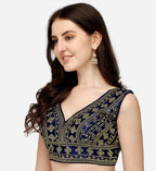 Vihu Fashion WomenS Silk Embroidery Sequins Zari Work Readymade Saree Blouse
